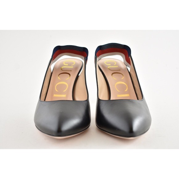 Gucci Sylvie 75 Black Leather Red Slingback Strap Sandal Mule Heel Pump 36.5 - Picture 5 of 12